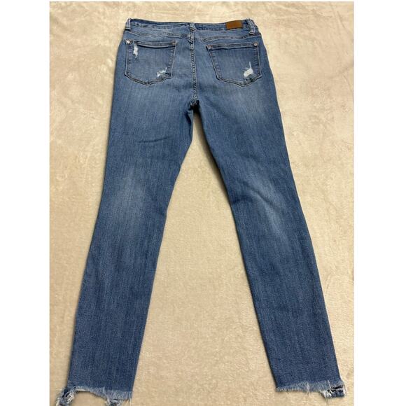 Judy Blue Size 11/30 Denim Skinny Jeans Blue Distressed Ripped Raw Hem Slim Mid - Picture 3 of 5